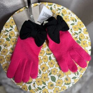 NWT Kate Spade New York Fine Gauge Jersey Bow Glove in Pink Swirl/Black One Size
